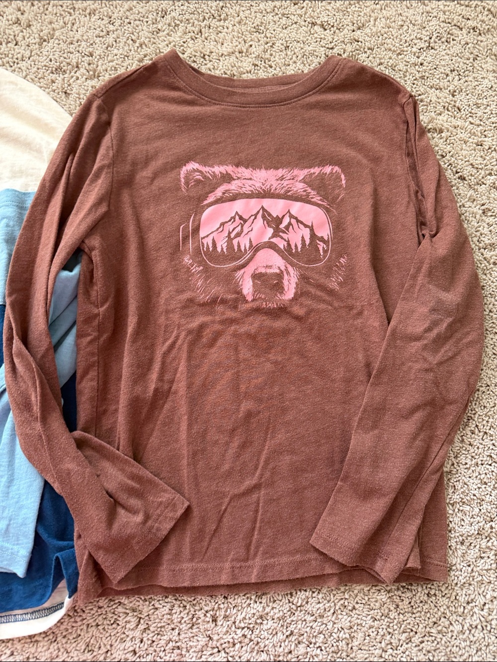 2 Cat & Jack/Jumping Bean Long-Sleeve Tees - Bear Goggles and blue block size 8 - Picture 2 of 5